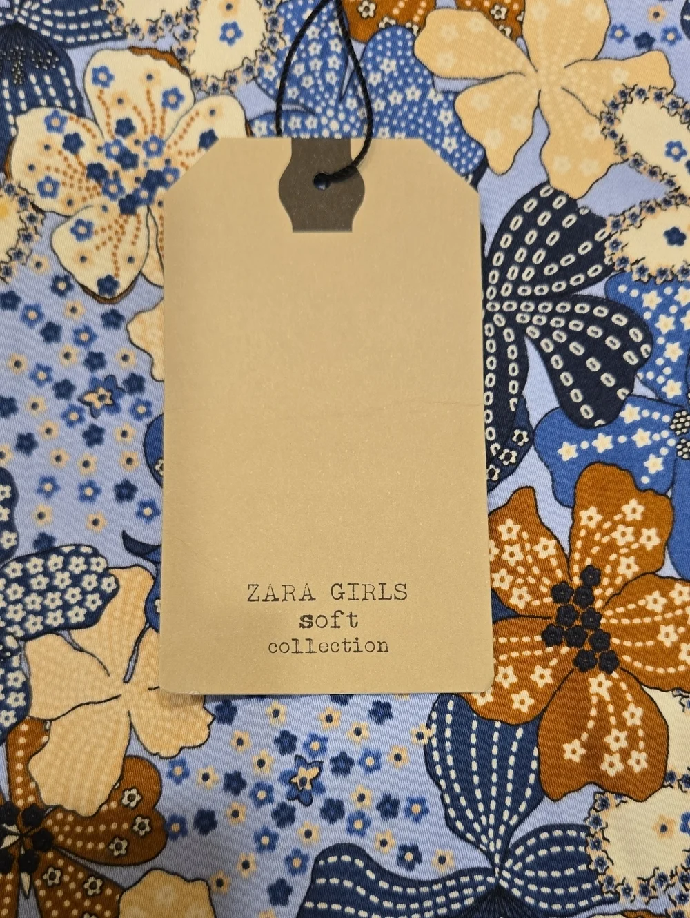 ZARA GIRLS SOFT COLLECTION FLORAL DRESS WITH 3 BOW SIDE DETAIL . SZ 13/14.  BLUE